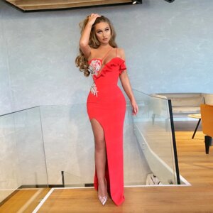 Customized Sheath Floor Length Prom Dress Straps Asymmetrical Evening Party Gown For Woman Sexy Celebrity Pageant Vestiido De Fi
