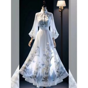 Plus Size 4XL Chinese style Hanfu set, classical top+skirt 2-piece set, retro embroidery style paired with clothing