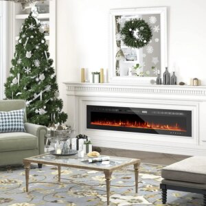 Electric Fireplaces-60 Inch-Recessed and Wall Mounted Fireplace- Insert Heater LED Fire Place-Remote ControlTouch Scree