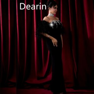 Customized Women Evening Gown Prom Dearin Off-the-shoulder Sheath Floor Length Skirts Tassel Bespoke Occasion Dresses Formal Dre