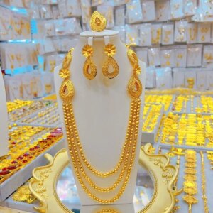 New Dubai Gold Plated Necklace Earrings and Rings for Women’s Wedding Party Jewelry Set DD10503