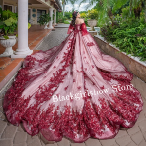 Sparkling Cathedral Train Princess Quinceanera Dresses 2025 Exquisite Burgundy Sweetheart Sheath A-Line Prom Dresses Customised
