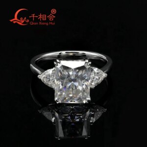 7*9mm radiant cut D vvs white moissanite s925 with trillion band Sterling Silver Ring Jewelry Rings Engagement gift