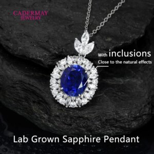 Vintage 925 Silver Oval Shape Lab Grown Sapphire Pendant Halo Pendant Necklace For Women Wedding Party Anniversary Gift