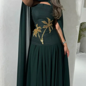 Little Daisy CustomizedChiffon Pleat Ruched Draped Applique A-line High Collar Long Dresses Bespoke Occasion Dresses