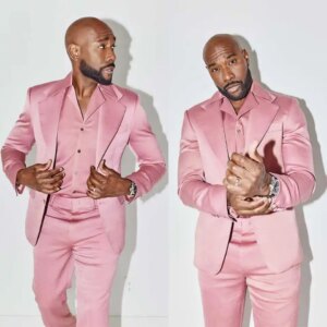 Classic Pink Wedding Tuxedos 2 Piece Set Jacket Pants Notched Lapel Men Suit Single Breasted Groom Wear Party Suits Customized