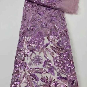 Latest African Sequence Lace Fabric High Quality Lace Sequins Groom Embroidery French Tulle Net Nigerian Wedding Party Material