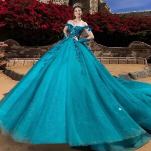 Long Sleeves Aqua Blue Quinceanera Dresses 2024 Lace Mexican Ball Gown Princess Vestidos De 15 Años Quinceañera Sweet 16 Dress