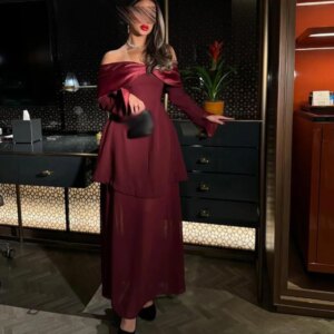 Customized Straight Prom Dresses Ankle-Length Boat Neck Full Sleeve Evening Dresses Simple Fashion Draped Sexy Backless