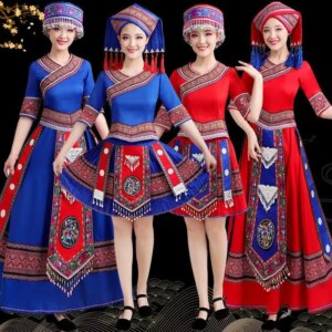 Chinese Style Guangxi Zhuang Clothing Female Adult Minority Yao Miao Dance Performance Costumes