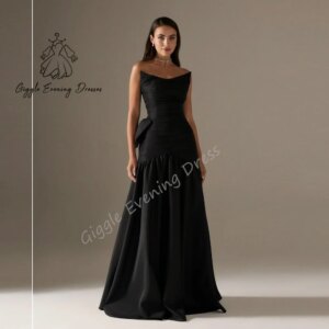 Giggle Customized Strapless A-Line Satin Fashion Tiered Ruched elegant Sleeveless Formal Saudi evening gala dress for women 2025