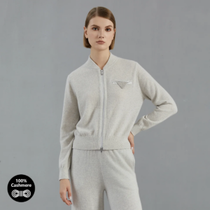 BC847 High Quality Luxury Women’s Clothing 100% Cashmere Knit Sweater Zip Cardigan