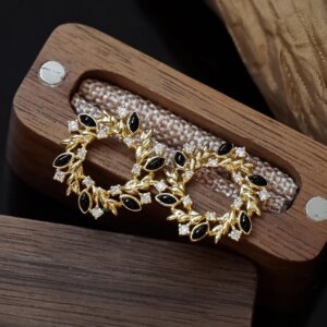 Aazuo Luxury18K Solid Yellow Gold Natrual Onyx Real Diamonds 0.66ct Irregular Shape Stud Earring Party Fine Jewelry Hot Sell