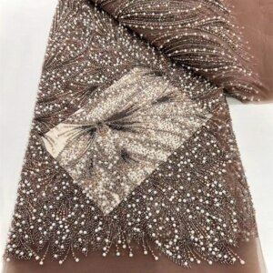 African Nigerian Sequin Lace Mesh Beaded Fabric Embroidery For Women Wedding Dresses 5Yards Fabrics Tulle By The