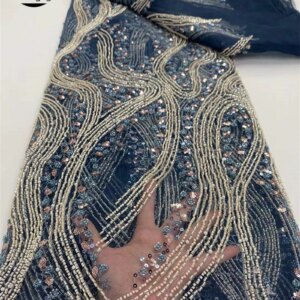 Luxury Beaded 2025 High Quality French Tulle Net Sequins Lace Fabric African Lace Fabric 5 Yards For Nigeria Wedding Party Dress