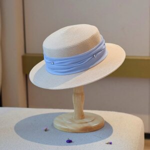 A stylish ribbon flat-topped hat for women fashionable and simple flat-eaves small top hat versatile sun-protective outings