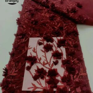 2024 Latest African 3D Flower Lace Fabric Dubai Sequins Tulle Lace Fabric Embroidered Applique Nigerian Fabric For Sewing Dress