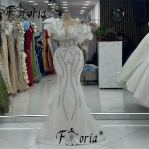 Customized Long Beaded Crystal Mermaid Formal Party Dress Flower Appliques Evening Prom Dress Dubai Woman Wedding Vestidos Gala