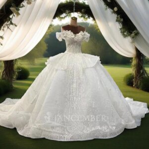 Jancember Factory Wholesale Brand New Wedding Dresses For Women Organza Cap sleeve Wedding Gown Beading Lace Up Robe De Mariée
