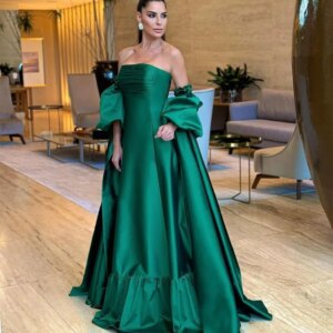 Customized Elegant Long Green Strapless Evening Dresses with Ruffles Bows A-Line Floor Length Prom Dress Party Dresses for Women