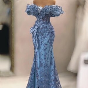 Gorgeous Dubai Beads Sequin Mermaid Evening Dresses Crystals 3D Appliques Arabic Party Gowns Formal Prom Dress Robe De Soiree