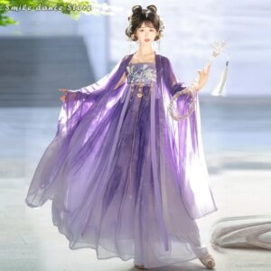 Tang Dynasty Hanfu Women Dance Dress | Super Fairy Elegant High Waist Skirt Ancient Style Stage Daily Performance Costume