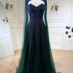 Luxury Beads With Cloak Evening Dress vestido de festa Islamic Dubai Kaftan Saudi Arabic Evening Prom Dress