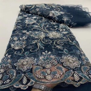 2025 African Lace Fabric French Nigerian 2025 New Lace With Beads Sequins Mesh for Embroidery Wedding Party Bride Sewing Dress