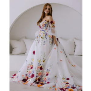 Exquisite White Floral Formal Wedding Dress Floor Length A-Line Sweetheart Pretty Fancy Fairy Romantic Robe De Mariée Slimming