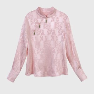 High Quality Women’s Autumn and Winter New Chinese Silk Long-Sleeved Top Jacquard Coat with Fluff