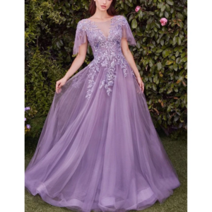 Exquisite Lace Appliques O-Neck Short Sleeves Floor Length A-Line Prom Dress Cocktail Formal Party Women Elegant Tailored Gown