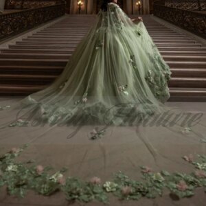 Customized High Quality Sage Green Quinceanera Dress With Cape Floral Applique Corset Puffy Vestido De xv Anos Quinceanera 15 16