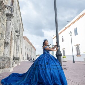 Glitter Sequins Quinceanera Dress With Applique Lace Royal Blue Birthday Sweet 16 Dress Off Shoulder Mexican Vestidos De 15 Años