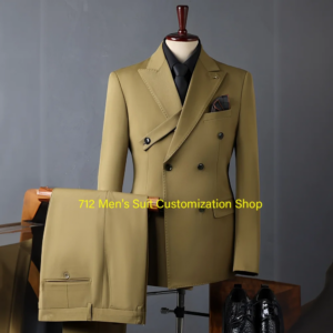 High-end Men’s Suit Jacket and Pants 2-piece Set Italian Style Blazer Double-breasted Design Wedding Groom Tuxedo