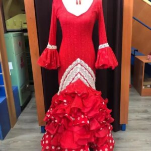 Red Lace Long Sleeve Mermaid Evening Formal Dresses customsized V-neck Retro Palace Traje de flamenca Ruffles Skirt Prom Gown