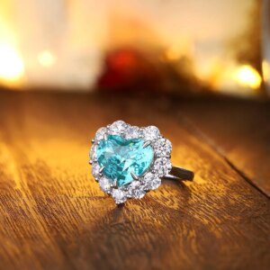 Heart Rings for Women 925 Sterling Silver Ring Lab Grown Paraiba Diamond Rings Jewellery Gift Idea for Her Wedding