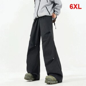 Plus Size 6XL Cargo Pants Men Straight Fashion Casual Elastic Waist Trousers Male