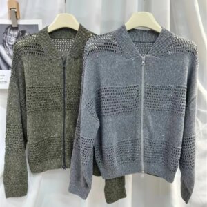 Women’s Linen Fashion Sequin Hollow Mesh Knitted Cardigan Jacket High-Quality
