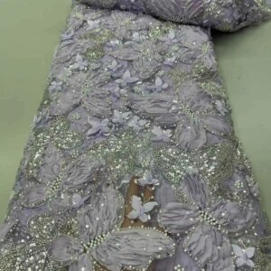 Wholesale High Quality African French Beaded Lace Fabric 2025 Sewing Sequins Embroidery Nigeria Lace Fabric for Party Dresses