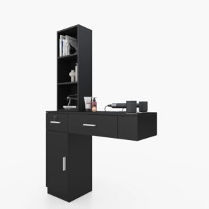 Custom hair salon beauty salon shop design oak wood paint black barber furniture cabinet styling station
