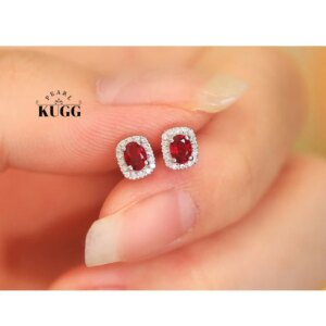 KUGG 100% 18K White Gold Earrings Women Elegant Gentle Style Shiny Diamond Natural Ruby Stud Earrings Birthday Gift Fine Jewelry