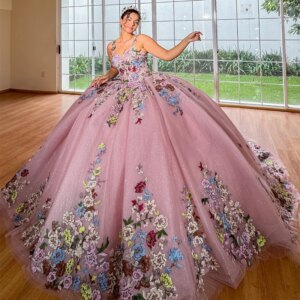 Pink Shiny Quinceanera Dresses Lace Appliques Tull Spaghetti Strap Ball Gown Party Birthday Sweet 16 Years Old Vestidos De 15