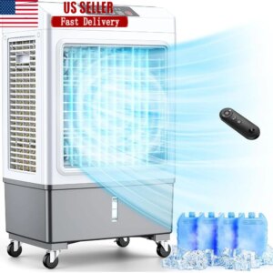 Portable Evaporative Air Cooler 3-in-1 Windowless Air Conditioner Removable Ice Boxes 7H Timer Low Noise Adjustable Wind Speeds