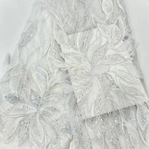 New High Quality Lace Fabrics 2025 5 Yard White Luxury Beaded Lace African Embroidered Lace Fabric Brides Wedding Dresses Q316-1