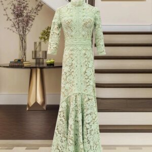 Tailor Make Slim Fit Light Green Lace Dress Light Blue Dress High and Low Fitting Long Skirt