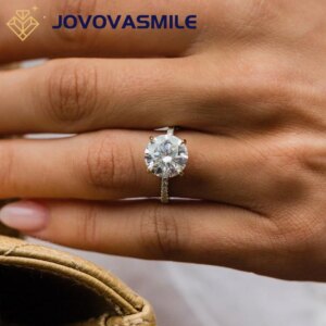JOVOVASMILE 4 Carat 10mm Round Cut Moissanite Ring Fine Jewelry 14K Yellow Gold Solid Gold for Woman with GRA