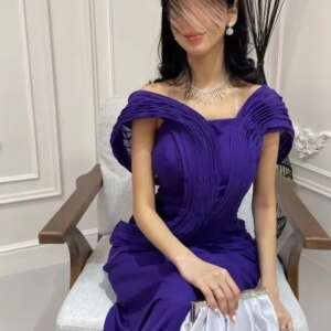 Little Daisy CustomizedFormal Jersey Pleat Ruched Draped Straight Off-the-shoulder Long Dresses Bespoke Occasion Dresses Fashion