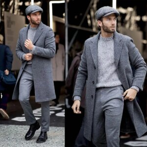 Gray Men Woolen Long Coat Warm Woolen Tweed Custom Made Groom Wear Birthday Party Fashion Show Jacket One Piece