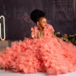 Luxury Beading Flower Girl Dresses Customized Tulle Ruffles Princess Baby Girls First Birthday Party Dress For Wedding