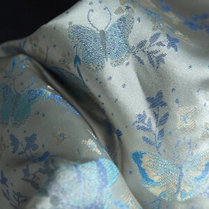 High Quality Silver Blue Real Silk Song Dynasty Brocade Fabric Double-Sided Jacquard High-End New Chinese Clothing